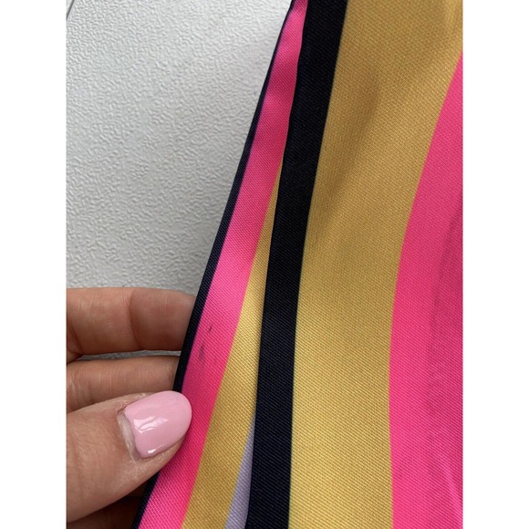 J Crew Mini Skirt 2P Navy Blue Pink Yellow Green Striped 100% Polyester Zip Back - Picture 9 of 9